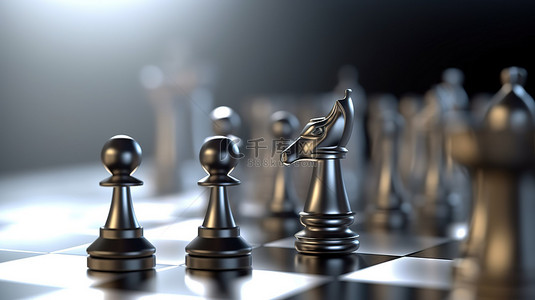象棋游戏背景背景图片_带有车子和横幅的国际象棋游戏的 3D 插图