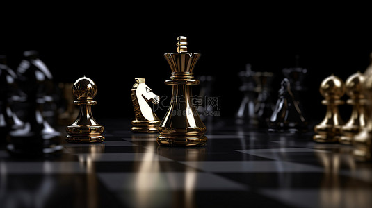 骑士国王背景图片_棋子的 3D 横幅插图与骑士主教车国王和王后以及倒下的棋子
