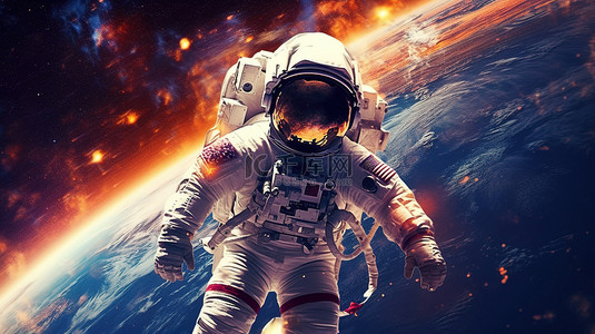 宇宙渲染背景图片_太空宇航员的 3d 渲染