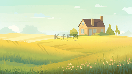 房子建筑图背景图片_卡通房子绿色植被插图