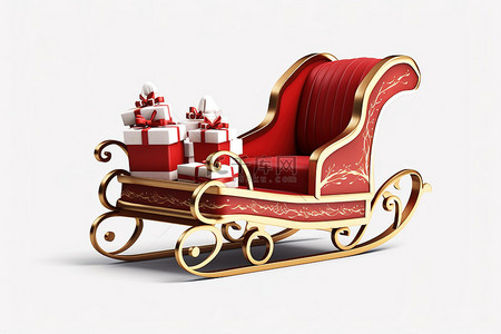透明背景上有礼物的圣诞圣诞老人雪橇