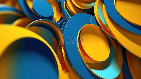 圆圈渐变蓝色背景图片_动态优雅豪华黄色和蓝色圆圈运动抽象商业背景 3d 渲染