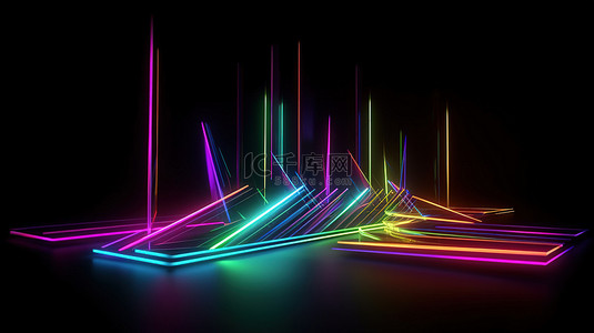 霓虹灯 3d 渲染抽象激光线用紫外线光谱照亮夜景，用于模型和网页横幅