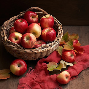 医美回馈感恩展架背景图片_红苹果放在篮子里，篮子里有秋叶