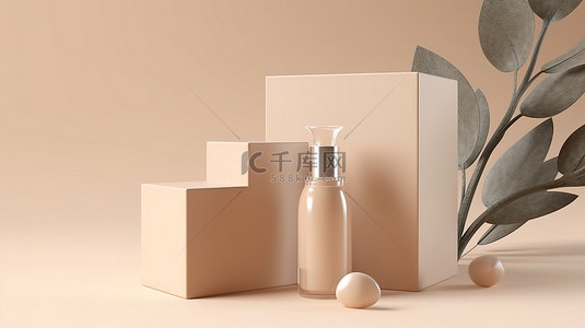 3d 渲染中的米色护肤化妆品盒模型