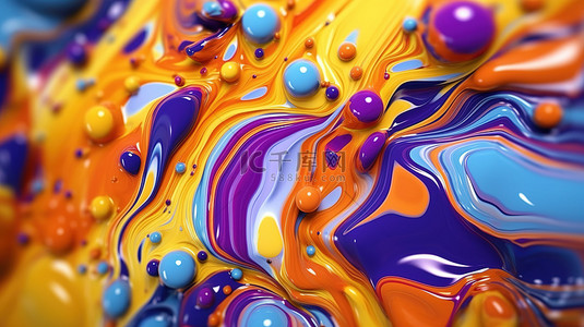 有机抽象背景与液体油漆滴完美适合网页横幅和滑块3D 渲染