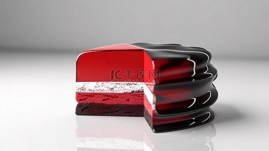 浅色背景上塑料风格的单色实心红色 3D 切片蛋糕图标，带有甜糖果主题