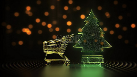 圣诞车背景图片_节日树和零售车反对商业图表背景 3d 渲染