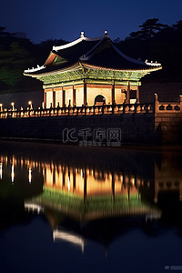 寺庙旅行背景图片_使用数字图像拍摄的夜间韩国寺庙