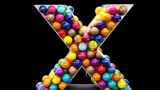 充满活力的 xyz 字母异想天开的 3D 渲染光泽装饰球，色彩缤纷