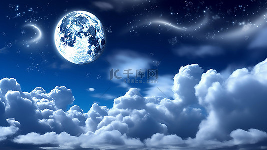 云朵之上背景图片_月亮天空星系飘云