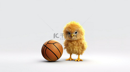 篮球报道背景图片_小鸟类运动员在白色 3d 渲染上运球
