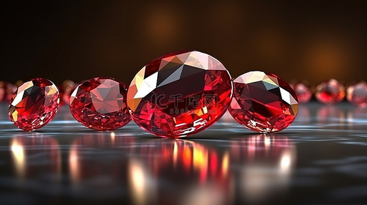 蓝宝石表背景图片_闪亮反射表面上红宝石钻石和黄玉宝石的 3D 特写