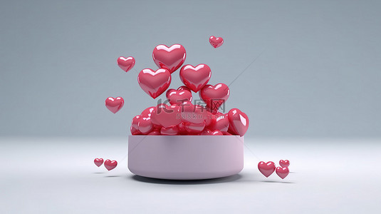 庆祝情人节背景图片_在 3D 渲染中用漂浮的心庆祝情人节