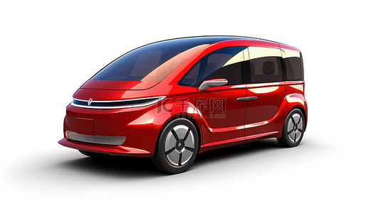 充汽模型背景图片_3D 模型白色背景中的创新红色电动小型货车与 3D 渲染隔离