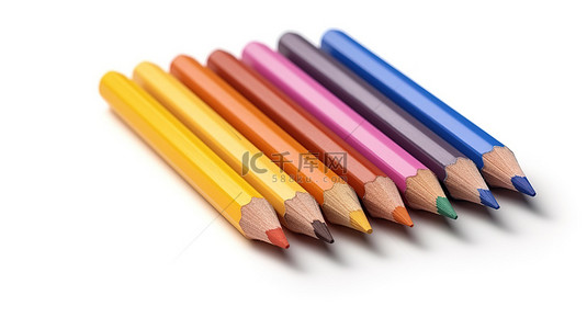 充满活力的彩色铅笔单独站立在 3D 渲染的白色背景上