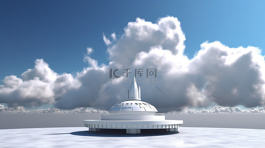 穿梭云层背景图片_宇宙飞船在云层中翱翔在 3d 讲台之上