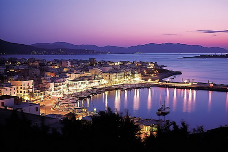码头夜景背景图片_克里特岛 希腊 雅典 海伦娜