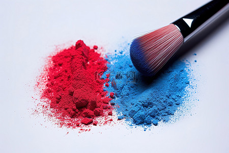 2支刷子和一红一蓝的化妆粉