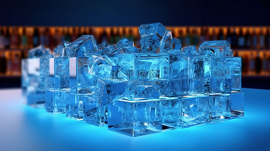 冰展台背景图片_冷冻吧台由冰块制成的 3D 渲染插图