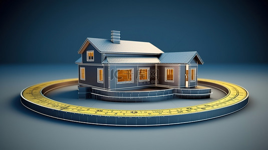 符合房屋轮廓的卷尺的 3D 渲染