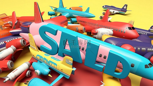 卡通飞机背景图片_销售横幅装饰卡通飞机以 3D 呈现