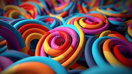 灰色背景上彩色圆圈螺旋的抽象 3D 渲染