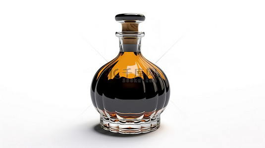 白色背景上含有威士忌干邑白兰地和白兰地的黑色瓶子的孤立 3D 渲染