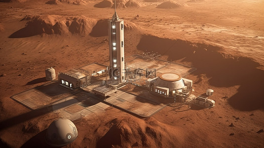 太空基地背景图片_3d 透视中的火星基地