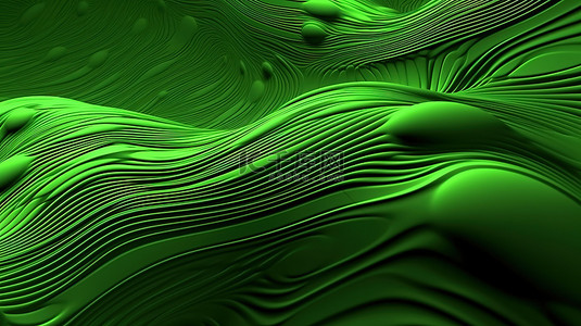 螺旋纹理背景图片_具有抽象绿色纹理的分形线和波的 3D 渲染