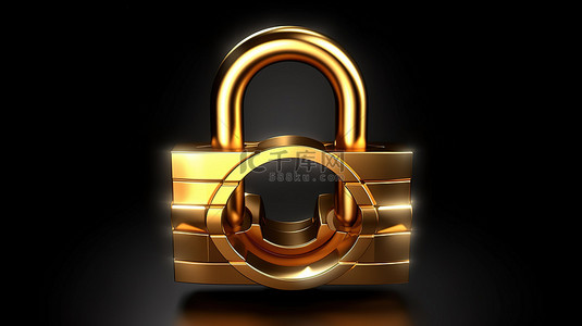 铁艺金色背景图片_具有终极安全性的象征性金属挂锁金色 3D 锁插图