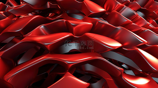 抽象背景中红色仿生形式的全景 3D 渲染