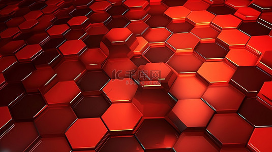 电脑红色背景背景图片_3D 渲染的未来派红色六边形图案现代数字壁纸