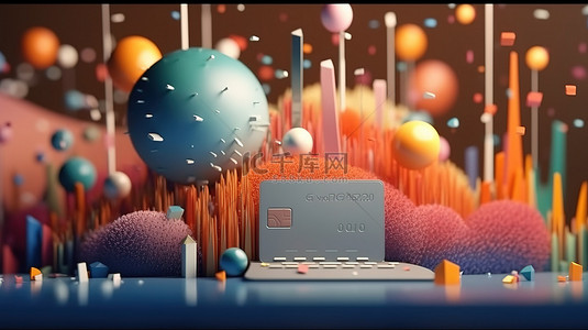 企业公司背景图片_可视化信用卡支付的概念 3D 插图