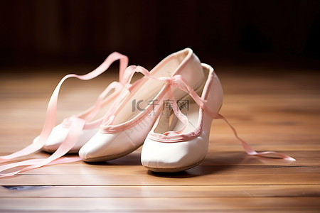 芭蕾舞女演员的芭蕾舞鞋放在木地板上