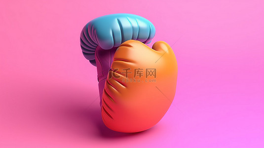 手套插画背景图片_粉红色背景 3D 渲染运动主题下放置的多色拳击手套充满活力的特写
