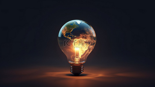 玻璃灯泡背景图片_3D 简约插图地球包裹在玻璃灯泡中