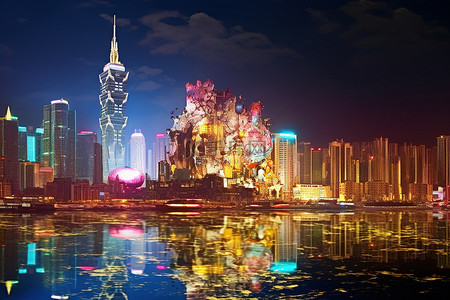 中国灯火背景图片_一座灯火通明赌场众多的城市