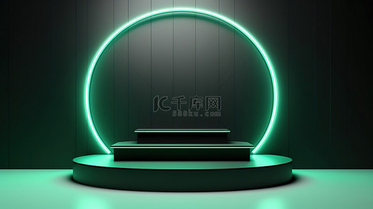 产品显示背景图片_3d 渲染的舞台讲台以浅绿色和黑色显示，用于产品演示
