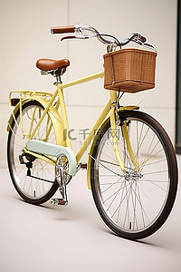 红色叶子装饰边条背景图片_一辆带皮革饰边的黄色自行车的照片