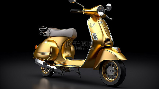 摩托背景背景图片_灰色背景上 3D 描绘的传统欧洲黄金摩托车