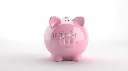 白色背景上粉红色小猪的 3D 渲染，象征着存款和金融储蓄增长