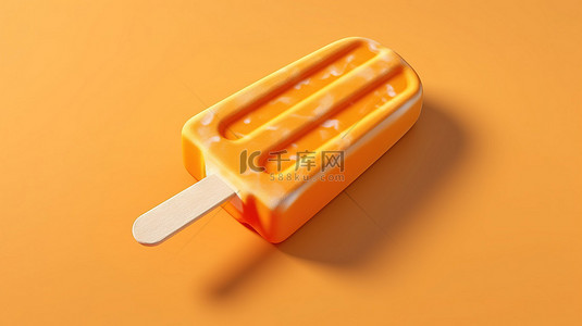 卡通冰淇淋店背景图片_棍子上冷冻橙色冰棒的 3D 插图