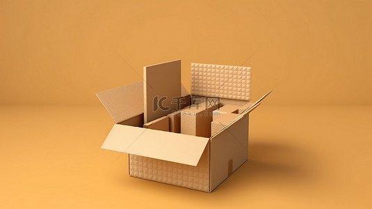 纸箱打包背景图片_移动和包装背景上未占用的米色纸板箱的 3D 渲染