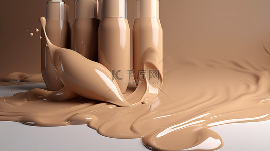 遮背景图片_米色女性样本的 3D 插图与化妆品粉底化妆遮瑕膏滴和污迹