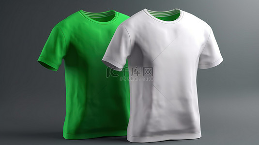 休闲装背景图片_以 3D 插图呈现的绿色和白色 T 恤