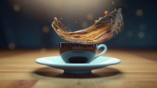 蓝色茶杯背景图片_咖啡饮品杯子蓝色碟子