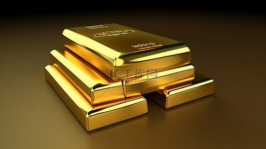 股票交易背景图片_真实细节的一堆真实金条的 3D 渲染