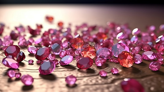 粉红色宝石背景图片_粉红色碧玺宝石形状的 3D 渲染
