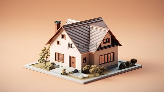 贷款背景图片_单色棕色等距微型单一独立住宅模型的 3D 渲染